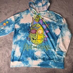 SHEIN X Mens XXL Hoodie Blue Tie Dye Rick and Morty Graphic Adult Swim NEW